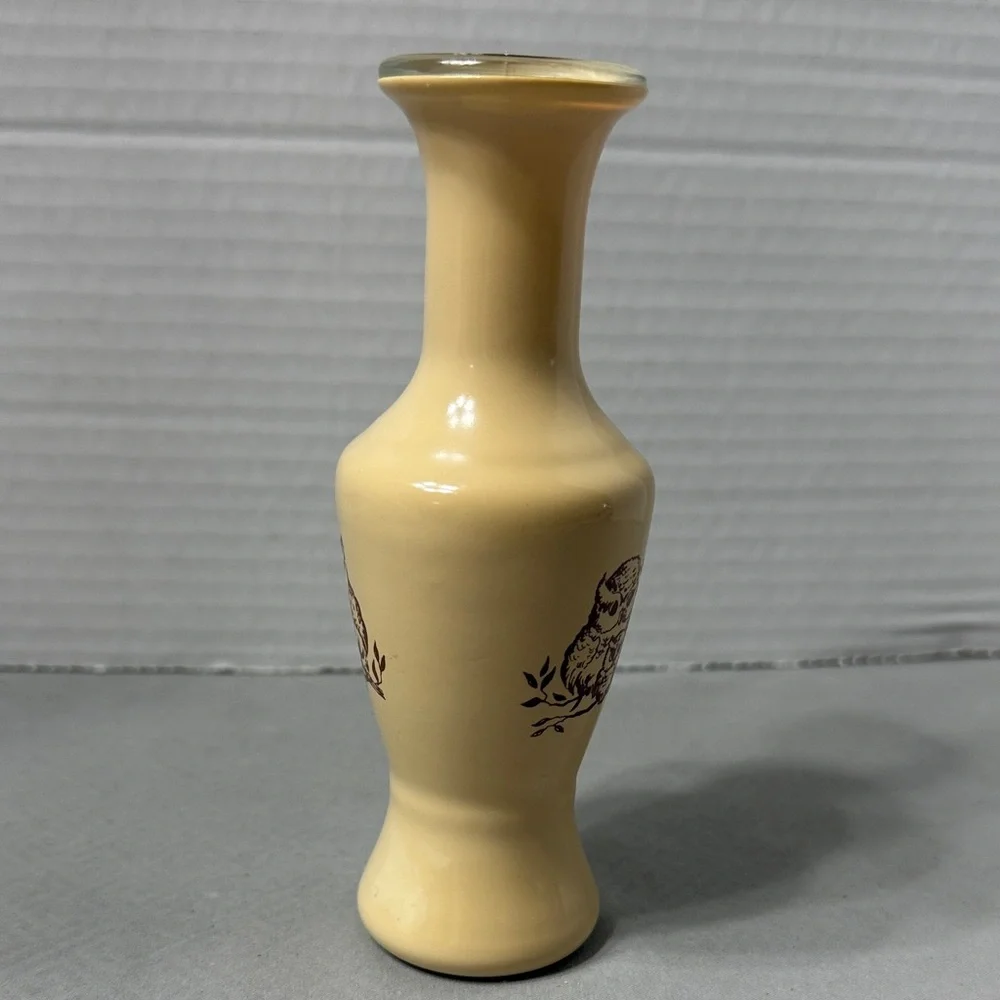 Vintage Tan Wheaton Mid Century Coated Glass Owl Design Both Sides Bud Vase